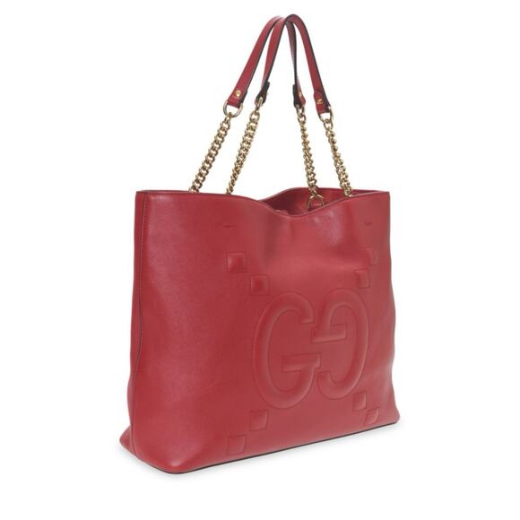 Logo Chain Shoulder Bag Apollo GG Handbag Tote Bag Red Leather New - Picture 9 of 10